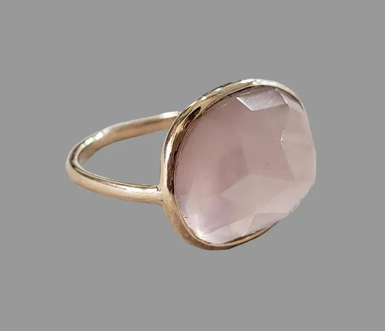 Natural Rose Quartz Ring in 14K Gold