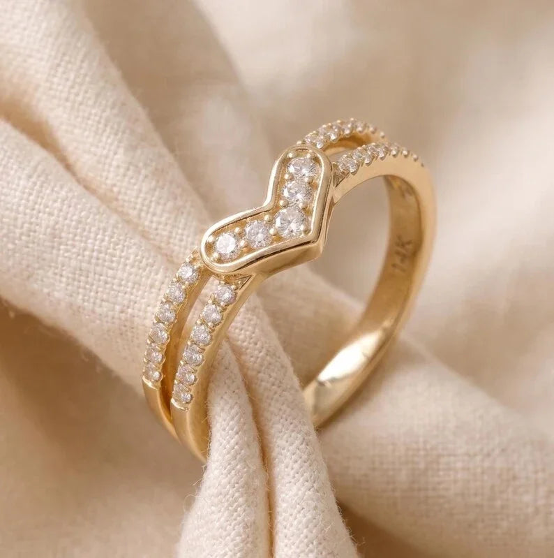 14k Gold Diamond Heart Ring | Minimalist Heart Promise Ring