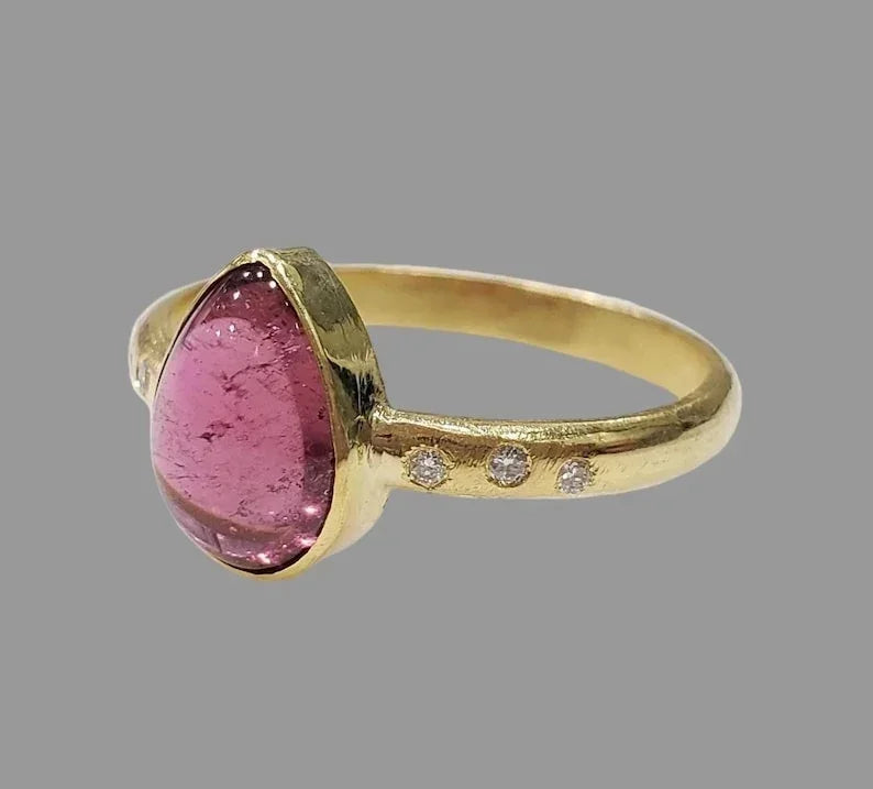 Natural Pink Tourmaline Ring in 14k Gold