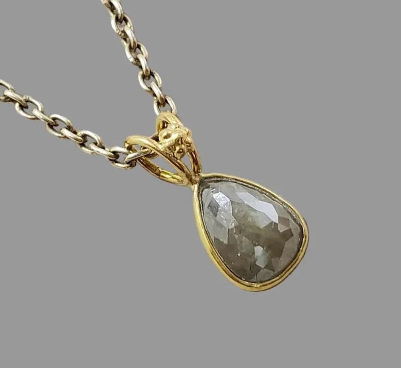 18k Solid Gold Rustic Diamond Pendant