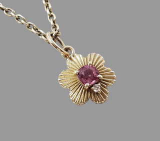 Natural Pink Spinel & Diamond Flower Pendant in 14k Gold
