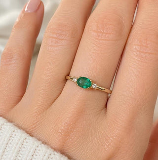14k Solid Gold Emerald Ring with Diamonds