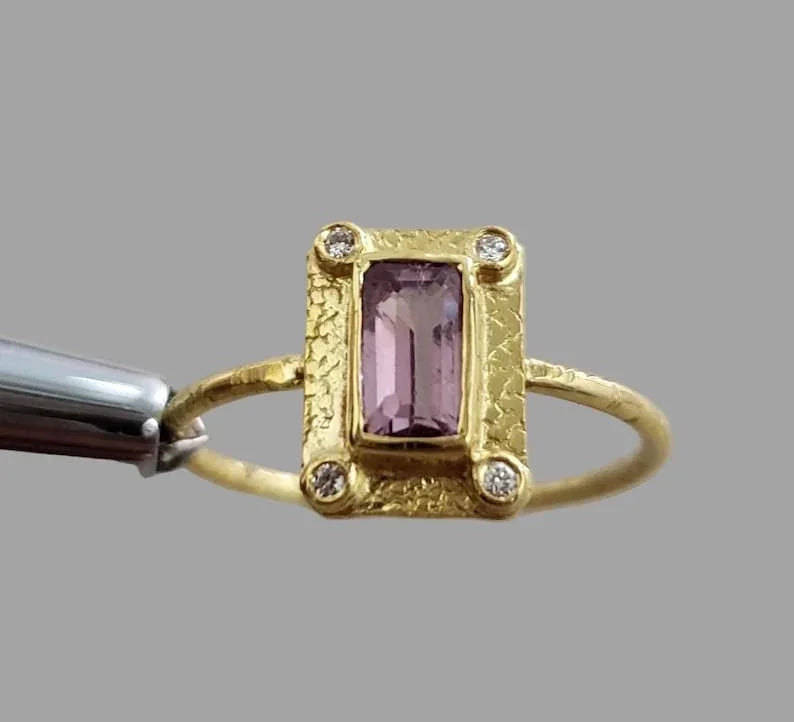 Natural Pink Spinel Diamond Ring in 14k Gold