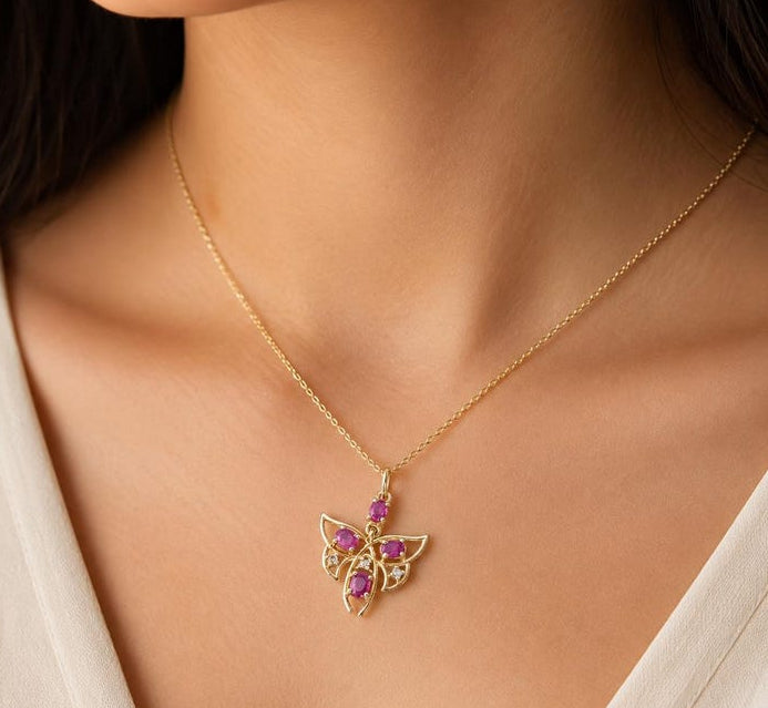 Natural ruby necklace charm with diamond accent