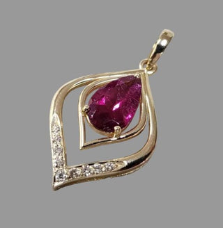 14k Gold Pear Cut Rubellite Diamond Pendant