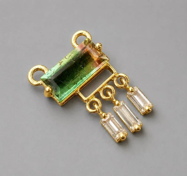 14k Gold Bi Color Tourmaline Pendant