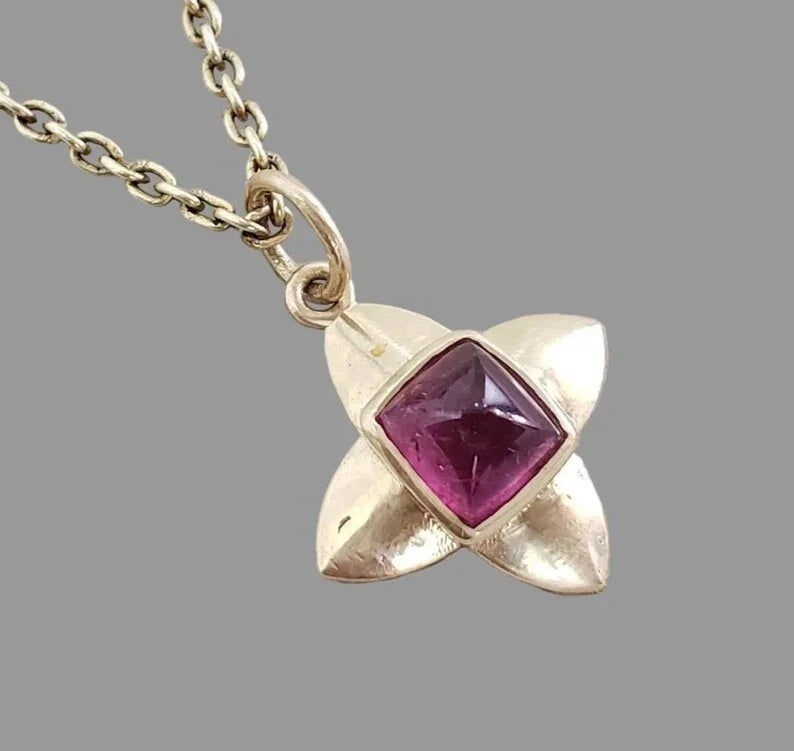 Matte 14K Gold Cabochon Pink Tourmaline Pendant