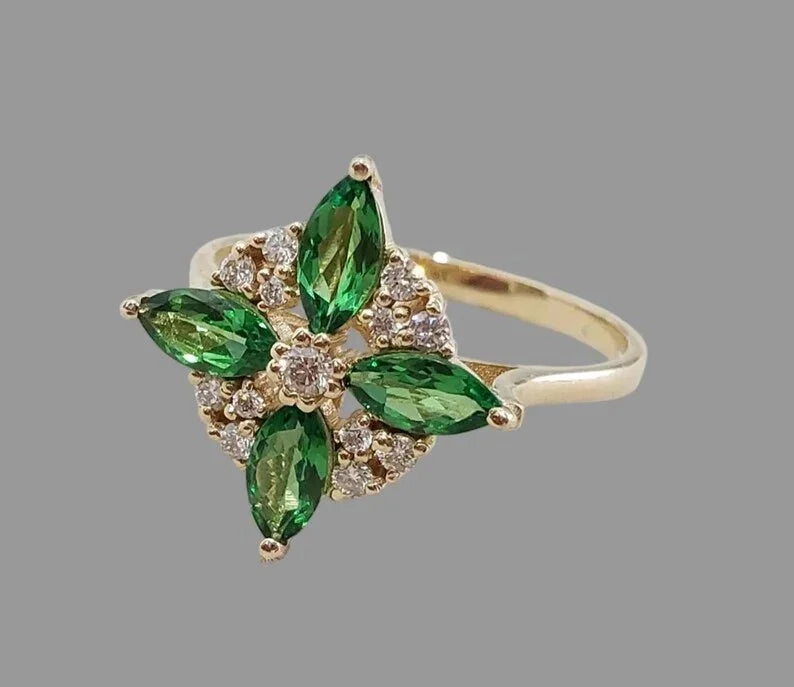 Natural Tsavorite & Diamond Ring in 14k Gold