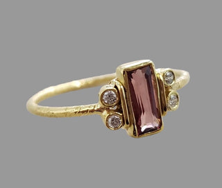14k Gold Baguette Cut Pink Spinel Ring