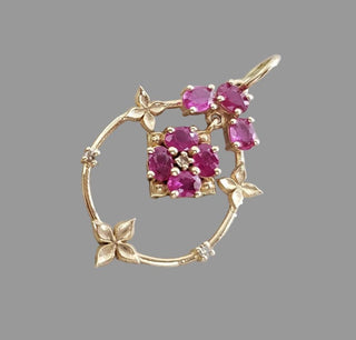 14k Gold Natural Ruby Floral Pendant
