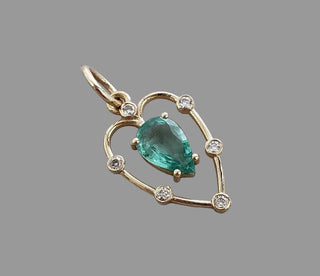 14k Solid Gold Natural Emerald & Diamond Heart Pendant