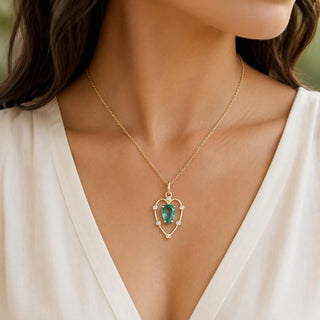 14k Solid Gold Natural Emerald & Diamond Heart Pendant