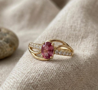 14k Gold Pink Tourmaline & Diamond Ring