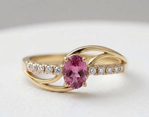 14k Gold Pink Tourmaline & Diamond Ring