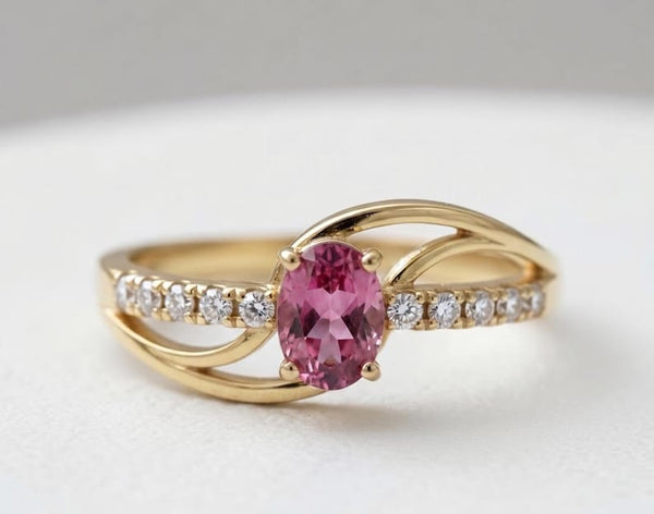 Tourmaline rose en or 14 carats avec bague en diamant