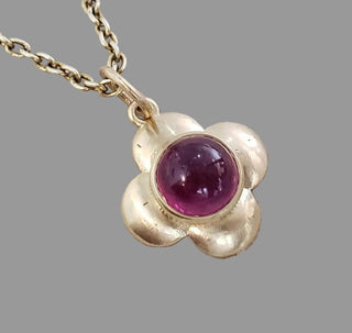 Matte 14k Gold Round Cabochon Tourmaline Pendant