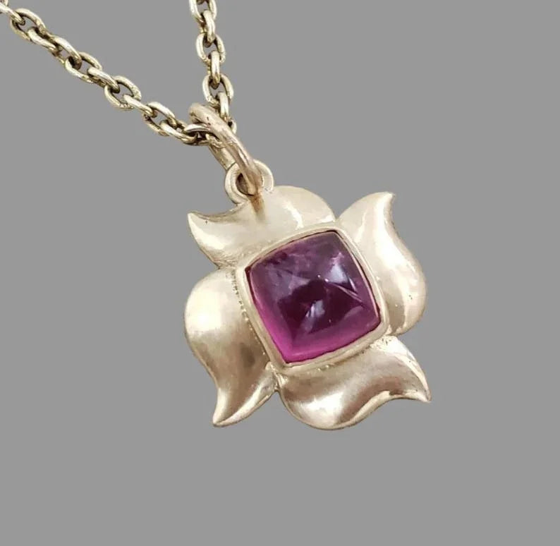 Solid 14k Matte Gold Pink Tourmaline Pendant