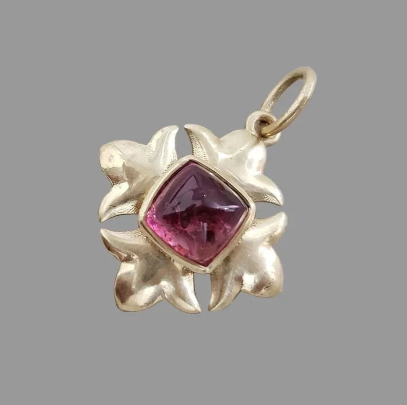 Matte 14k Gold Pink Tourmaline Flower Pendant