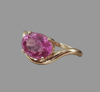 Tourmaline rose en or 14 carats avec bague en diamant