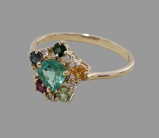 14 Karat Goldring mit rosa Turmalin und Diamant