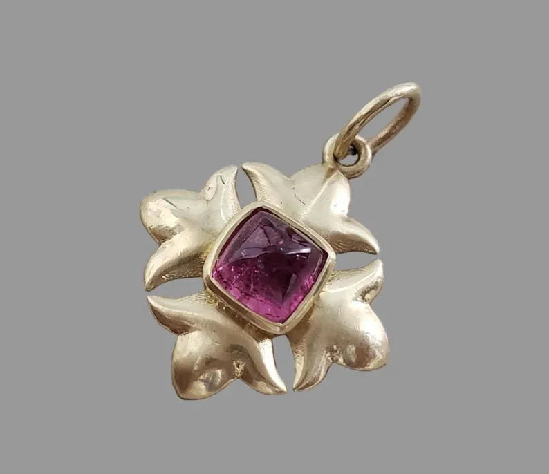 Matte 14k Gold Pink Tourmaline Flower Pendant