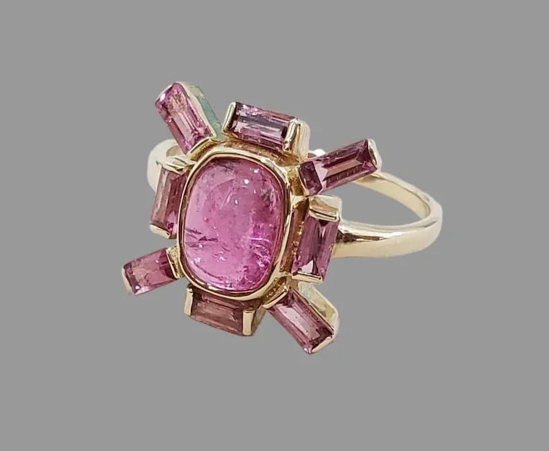 Natural Pink Tourmaline 14k Gold Ring