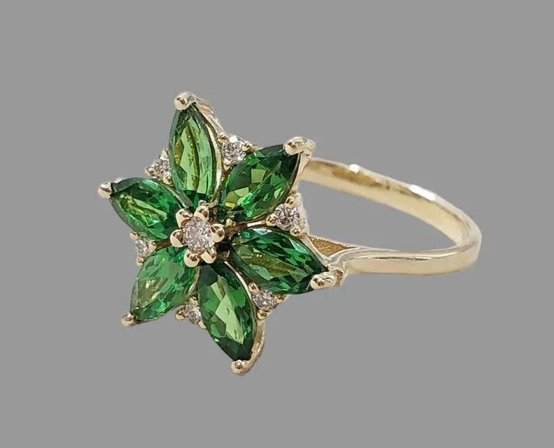 Natural Tsavorite & Diamond Ring in 14k Gold
