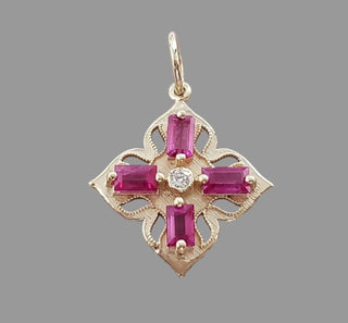Natural Baguette Ruby Pendant in 14K Gold