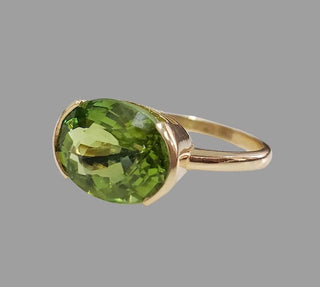 14k Solid Gold Green Tourmaline Ring, Oval Gemstone Ring