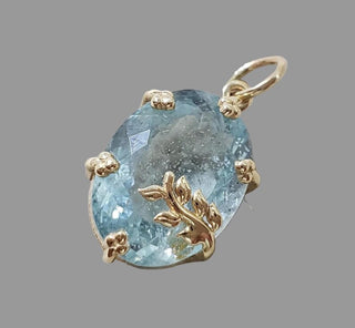 14k Solid Gold Aquamarine Pendant, Stone Overlay Granules