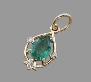 Elegant Pear Emerald Pendant, Handmade 14k Gold Fine
