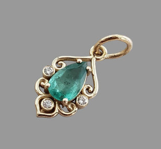 Natural Zambian Emerald Diamond Pendant in 14k Solid Gold
