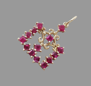 14k Gold Square Ruby Pendant Necklace, Precious Gemstone