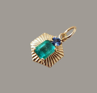Natural Emerald & Blue Sapphire Pendant in 14k Gold
