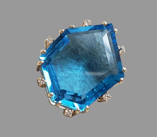 14K Gold Swiss Blue Topaz & Diamond Pendant