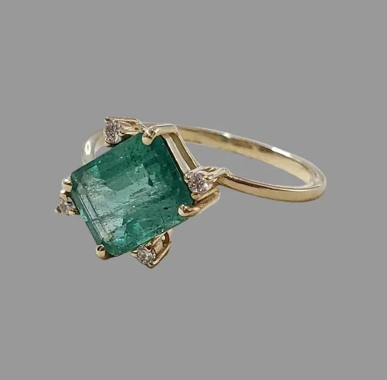Luxury Emerald & Diamond Ring | Handmade 14k Gold