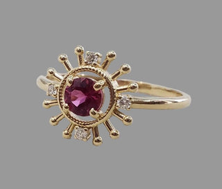 Sunburst Pink Tourmaline Ring | 14K Gold Diamond Ring