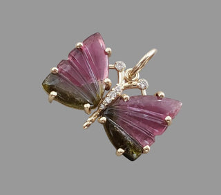 Natural Watermelon Tourmaline Butterfly Pendant