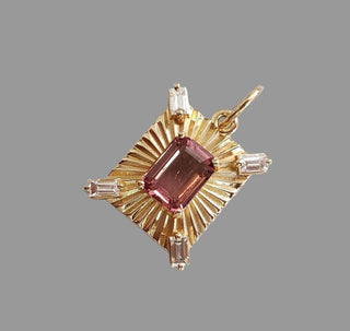 14K Solid Gold Pink Tourmaline Diamond Pendant