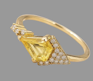 Art Deco Yellow Sapphire Ring | Solid 14K Gold Diamond