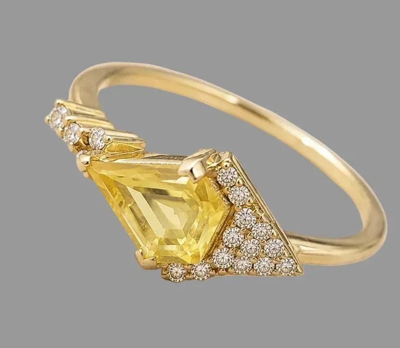 Art Deco Yellow Sapphire Ring | Solid 14K Gold Diamond