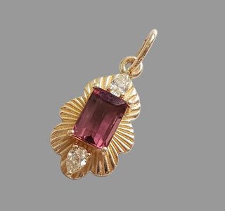 14K Solid Gold Natural Pink Tourmaline Diamond Pendant