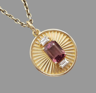 Natural Pink Tourmaline & Diamond Pendant in 14K Solid Gold