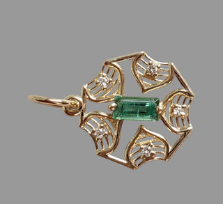 Handmade 14K Solid Gold Emerald & Diamond Pendant