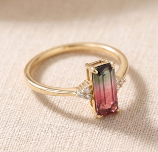 14K Gold Bi-Color Tourmaline With Diamond Ring