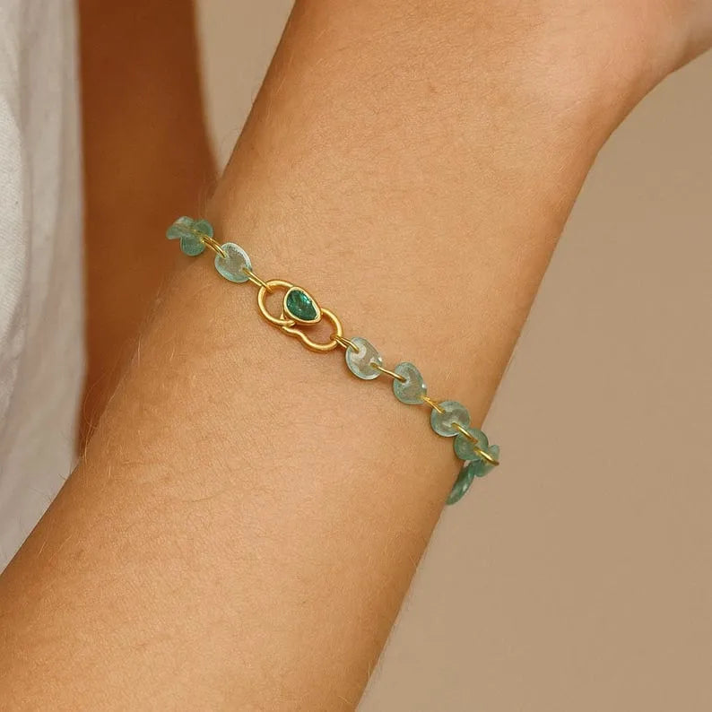 14k Gold Emerald Bracelet – Natural Emerald Gemstone Chain