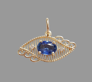 Pendentif œil protecteur en or 14 carats : Breloque en saphir bleu naturel