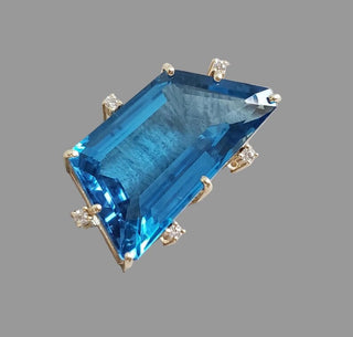 14K Gold Swiss Blue Topaz & Diamond Pendant