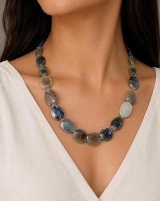14k Solid Gold Multi Sapphire Necklace