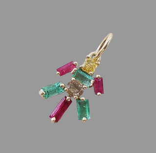 Pendentif en or 14 carats avec rubis et émeraude